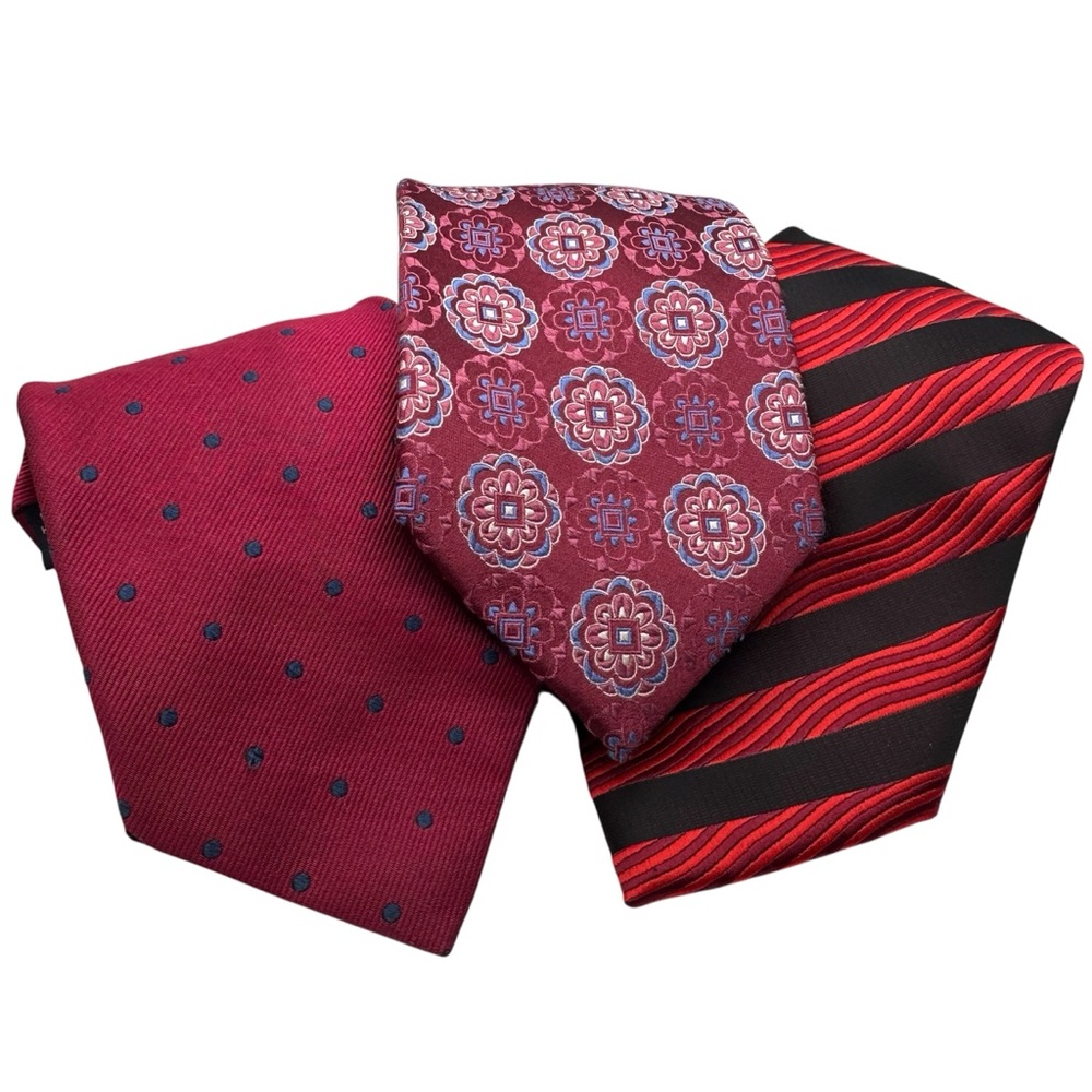 Set of 3 Red Silk & Microfiber Ties